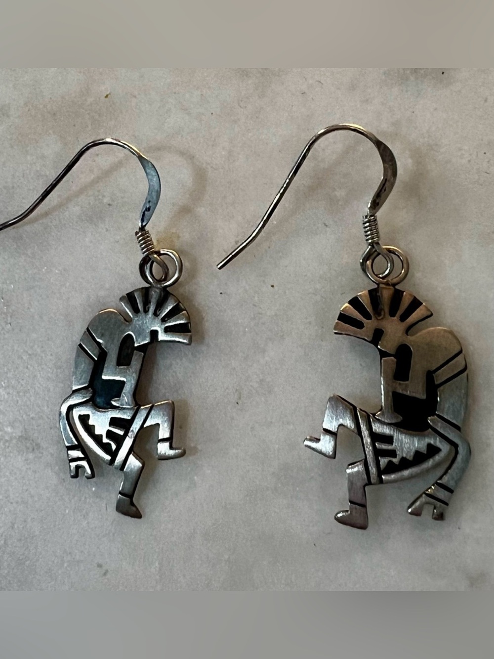 Vintage Artisan 925 Sterling  kokopelli Dangle Earrings Southwestern 2g 1.5”